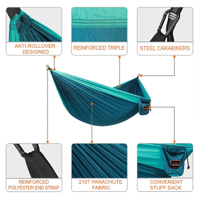 AnorTrek Camping Hammock  Super Lightweight Portable Parachute Hammock with Two Tree Straps Single or Double Nylon Travel Tree Hammocks for Camping Backpacking Hiking Blue&Dark Blue - Image 2